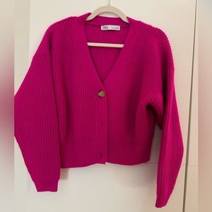 Zara Fuschia chunky knit cardigan